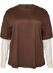 Loose fit T-skjorte med lange blondeermer, Brun, Packshot image number 0