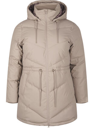 Zizzi Vannavstøtende pufferjakke med hette, Beige, Packshot image number 0