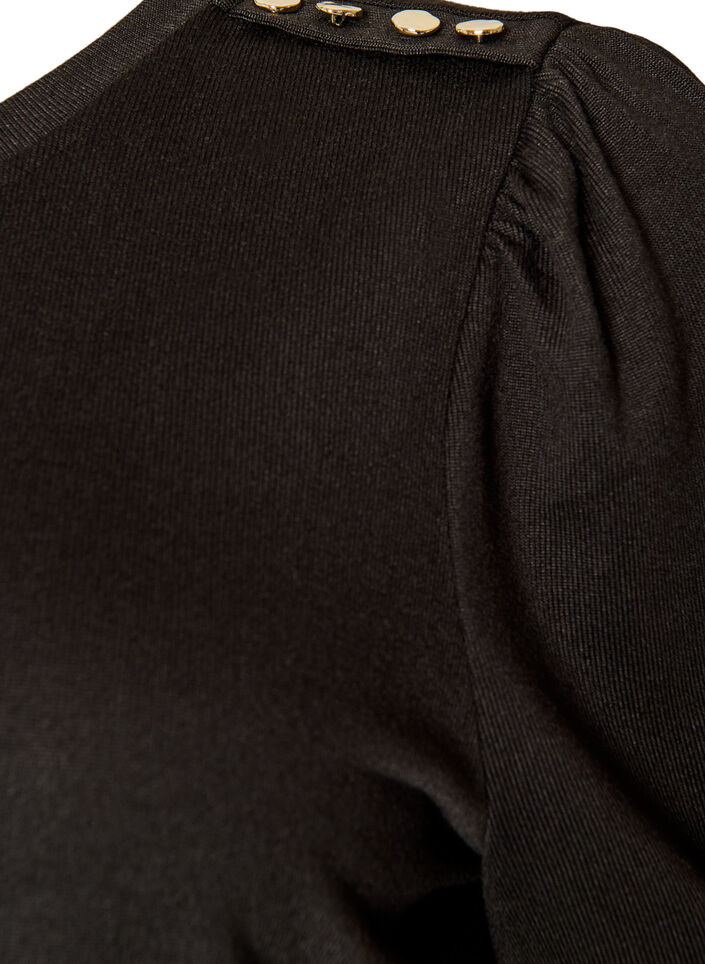 Bluse med knappedetaljer og korte puffermer, Svart, Packshot image number 2