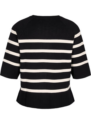 Zizzi Strikket bluse med striper og 3/4 ermer, Black Birch Stripes, Packshot image number 1