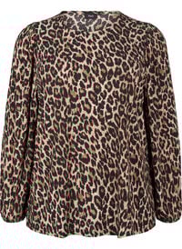Bluse med lange ermer og leopardmønster, Brun Bluse med lange ermer og leopardmønster