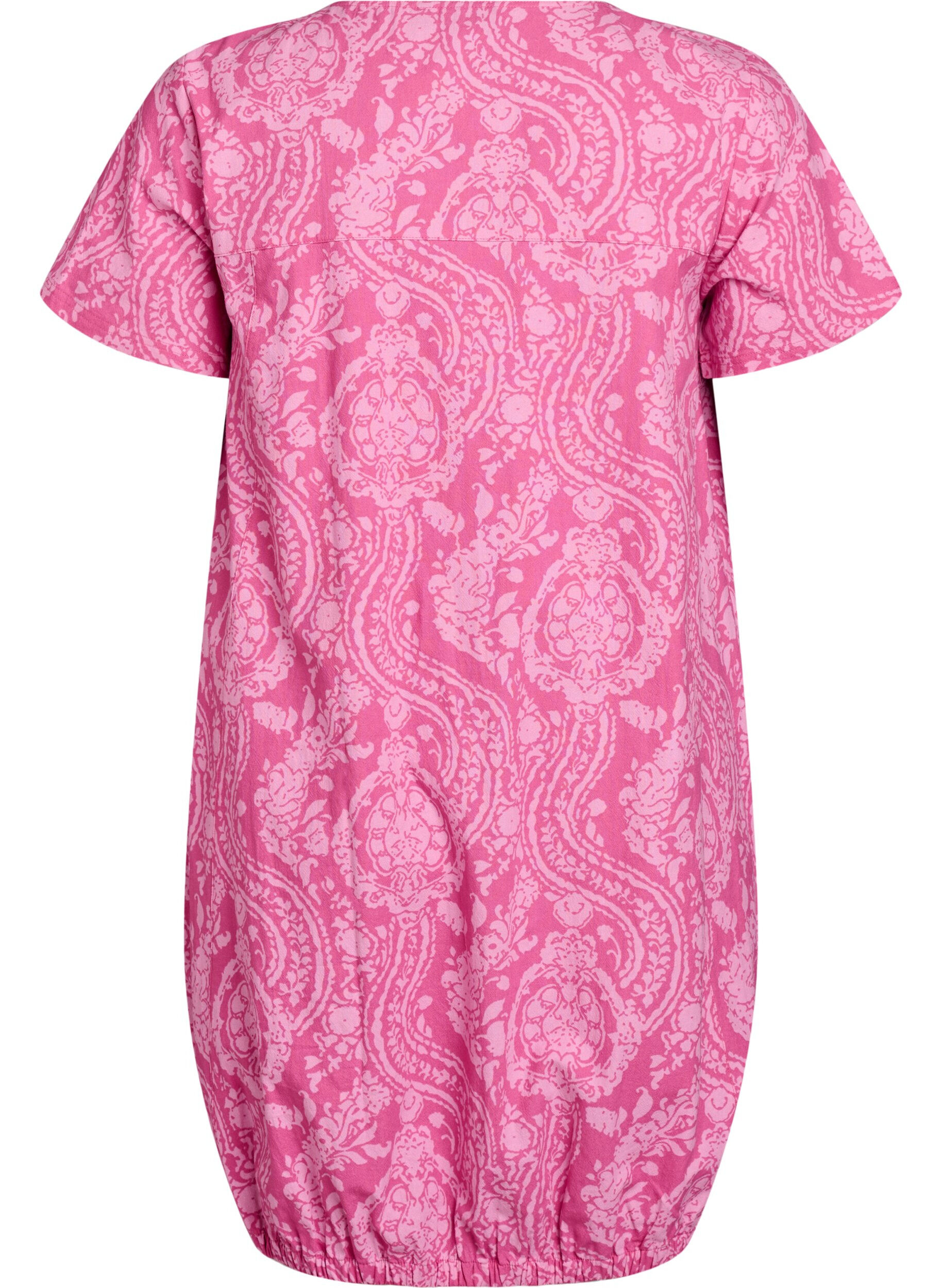 ZizziKortermet bomullskjole med trykt m&oslash;nster, Rosa, Packshot image number 1