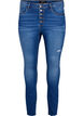 Amy-jeans med høy midje og knapper, Blue denim, Packshot image number 0