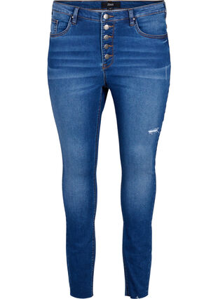 Amy-jeans med høy midje og knapper, Blue denim, Packshot image number 0