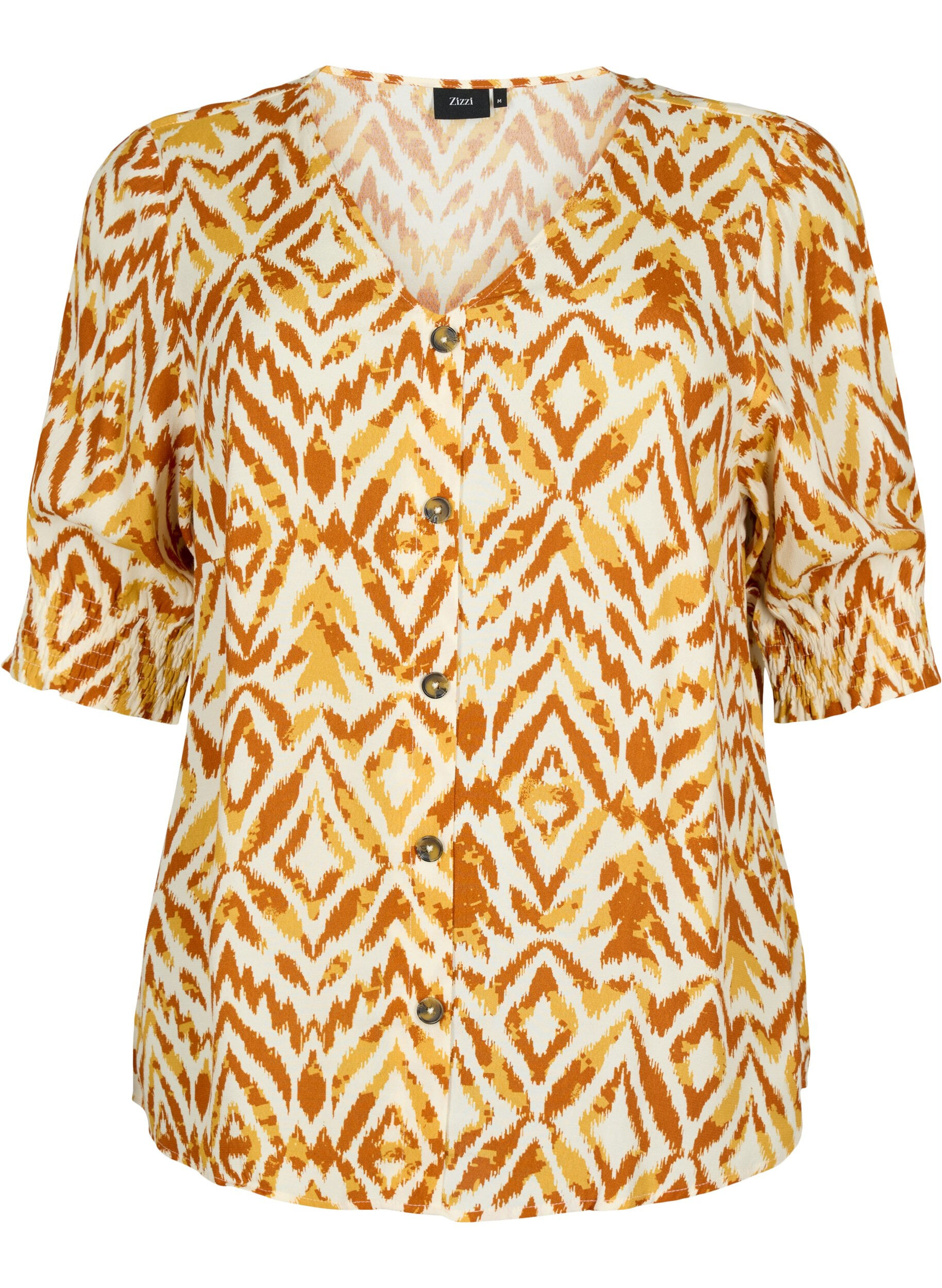 ZizziBluse i viskoe med knapper, Amber Green Tribe, Packshot image number 0