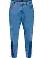 Cropped Mille mom jeans med colorblock, Blue denim, Packshot