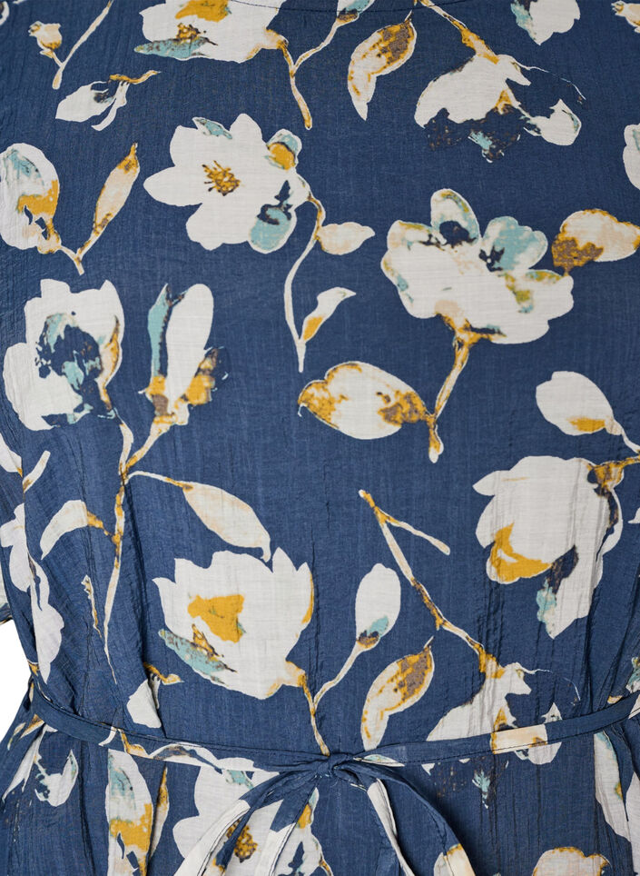 Ankellang kjole med flagrende ermer og knytebelte, Bl&aring;, Packshot image number 2