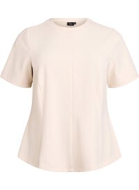 Kortermet bluse med figursydde innsnitt, Beige Kortermet bluse med figursydde innsnitt