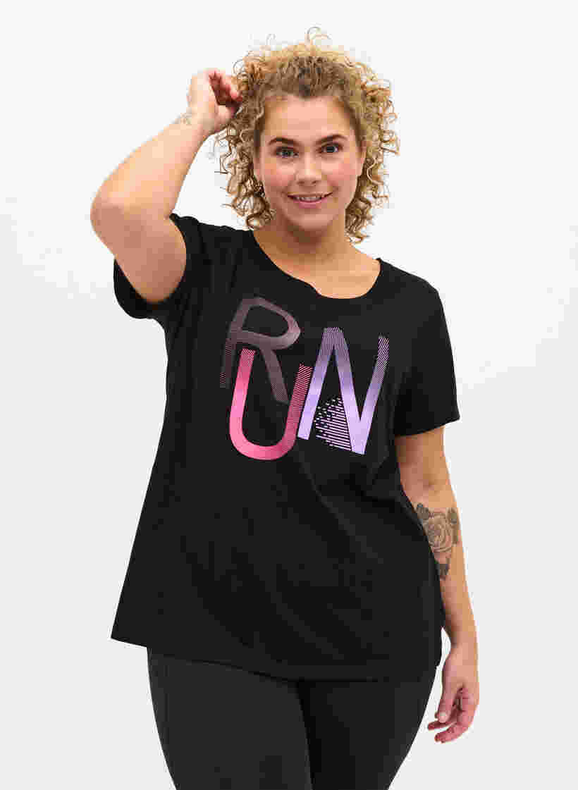T-skjorte til trening med trykk, Black Run, Model image number 0