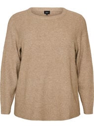 Melert strikkebluse med rund hals, Beige