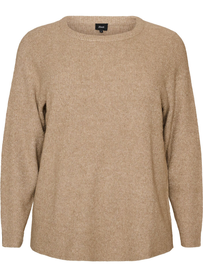 Melert strikkebluse med rund hals, Beige, Packshot image number 0