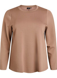Jerseybluse med rund hals, Brun Jerseybluse med rund hals