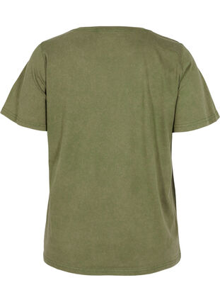 Zizzi T-skjorte i bomull med acid wash og sten, Ivy Green Wash, Packshot image number 1