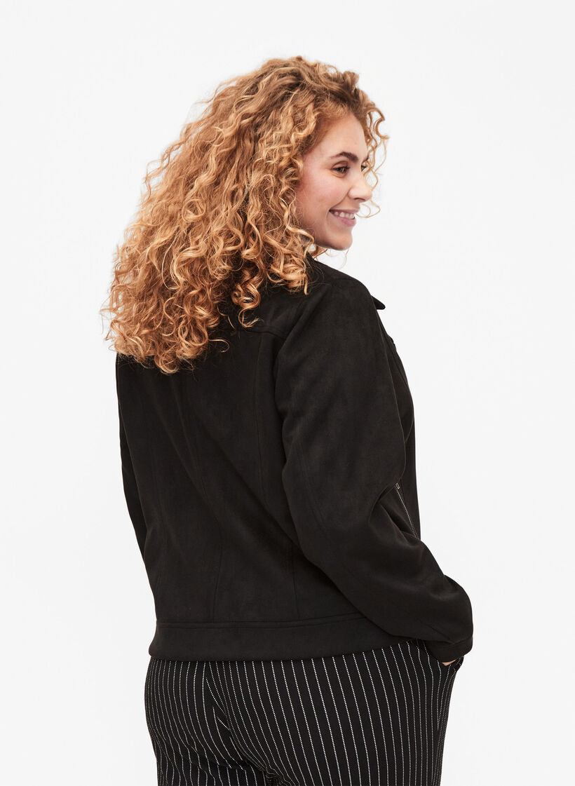 Bikerjakke i imitert semsket skinn, Black, Model image number 1