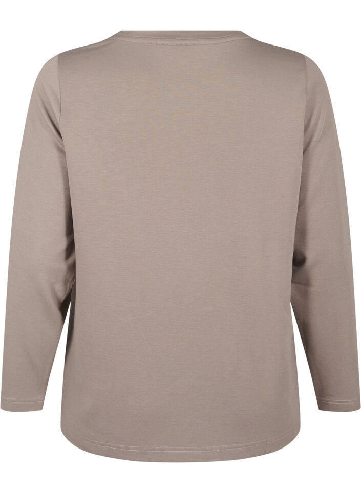 Modalblanding bluse med rund hals, Beige, Packshot image number 1