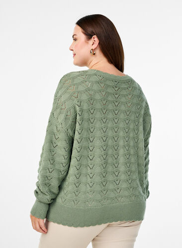 Zizzi Langermet strikket bluse med et åpent mønster, Green Bay, Model image number 1