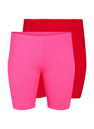 Sykkelshorts i viskose, 2 stk., Fuchsia P./Tango red, Packshot image number 0