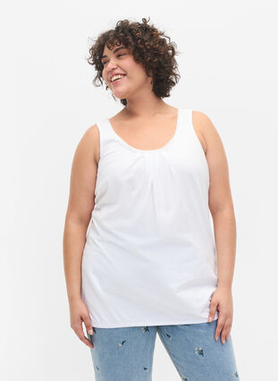 Bomullstopp med rund hals og blondekant, Bright White, Model image number 0