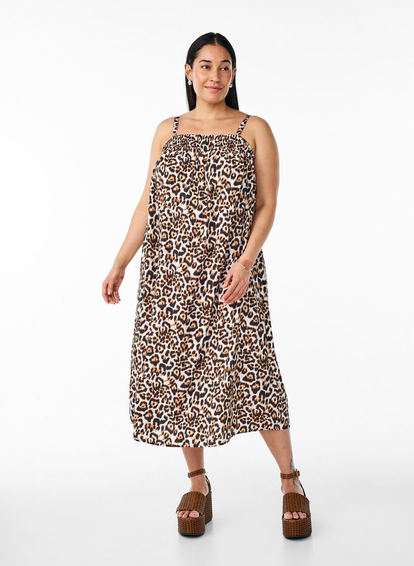 Midi slip-kjole i viskose, Beige, Model image number 0