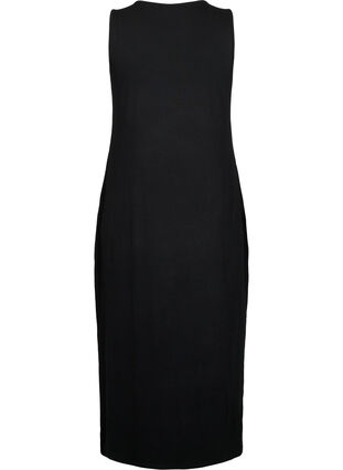 Ermeløs kjole i ribbestrikket viskose, Black, Packshot image number 1