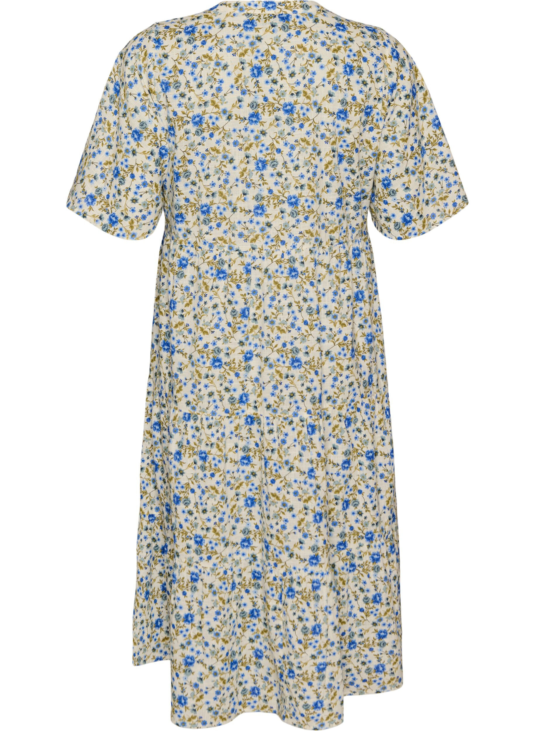 ZizziBomullsmidikjole med blomsterprint, Bl&aring;, Packshot image number 1