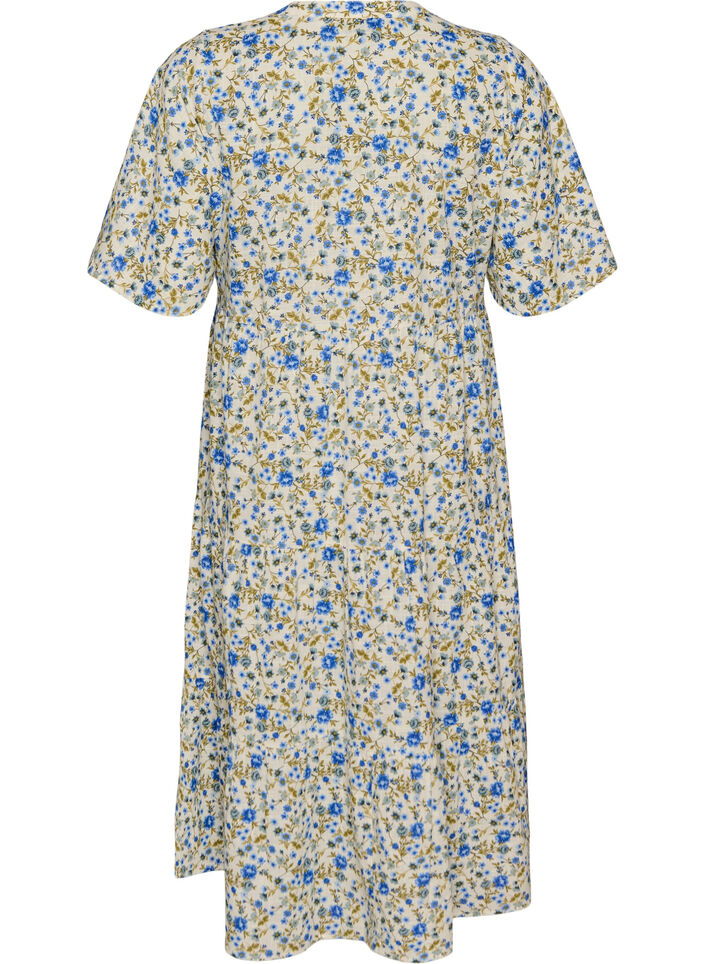 Bomullsmidikjole med blomsterprint, Bl&aring;, Packshot image number 1