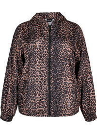 Sportsjakke med leopardmønster og hette, Brun Sportsjakke med leopardmønster og hette