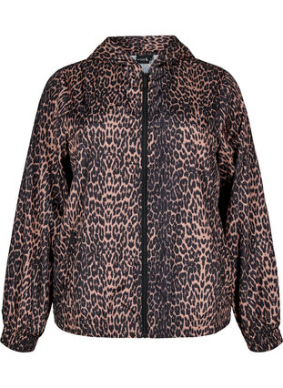 Zizzi Sportsjakke med leopardmønster og hette, Brun, Packshot image number 0