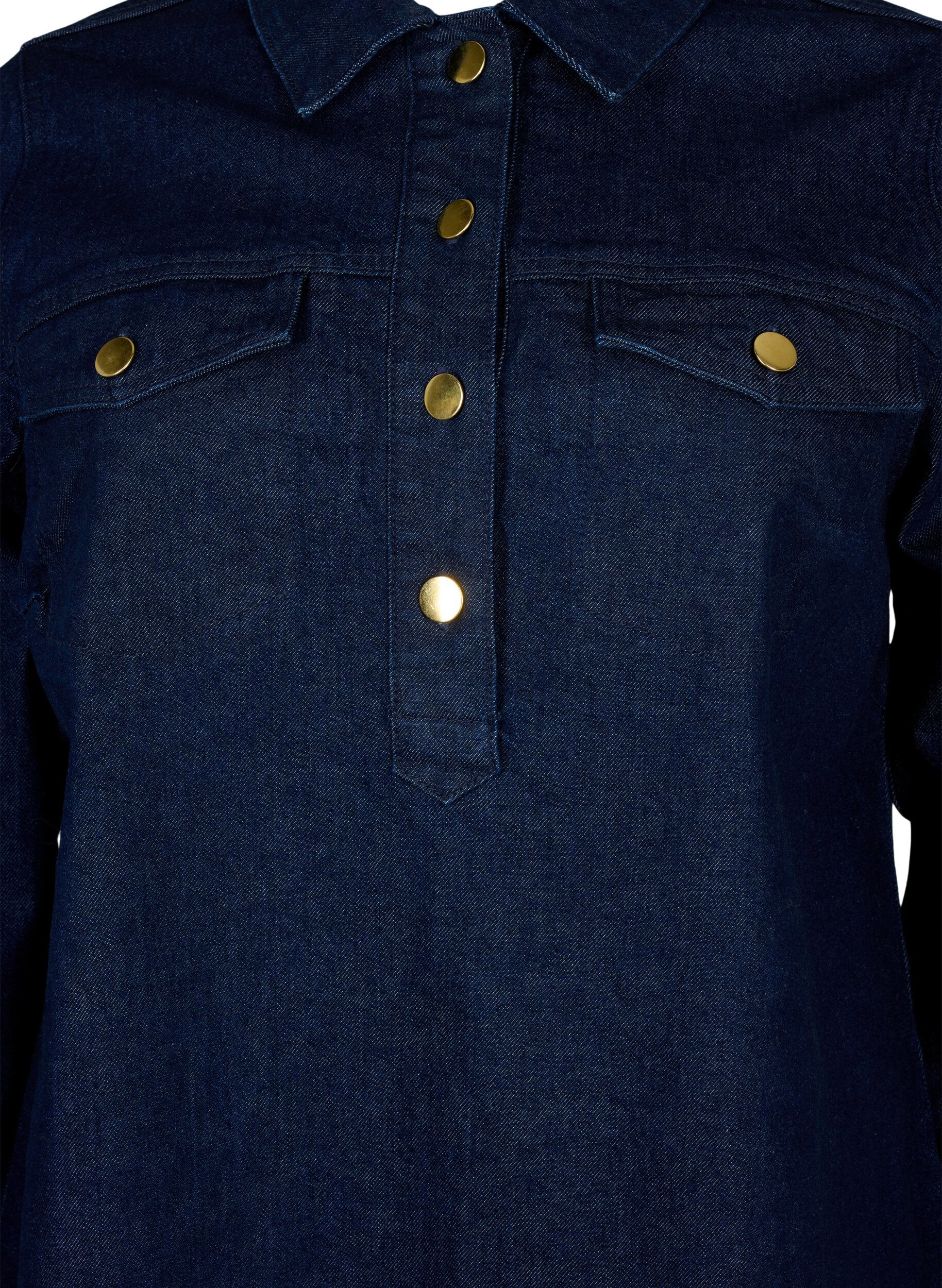 Zizzi Denimkjole med A-form og knapper, Dark Blue Denim, Packshot image number 2