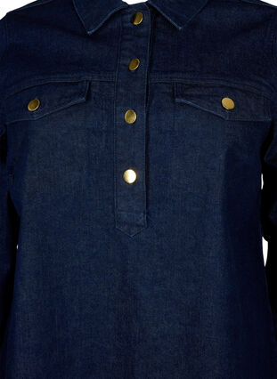 Denimkjole med A-form og knapper, Dark Blue Denim, Packshot image number 2