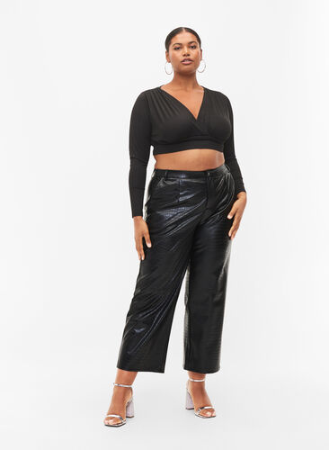 Cropped topp med lange ermer, Black, Model image number 3