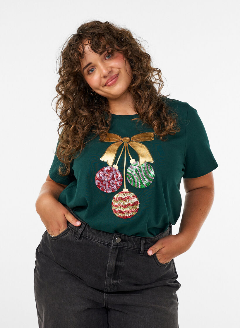 Jule-T-skjorte i &oslash;kologisk bomull, Gr&oslash;nn, Model image number 0