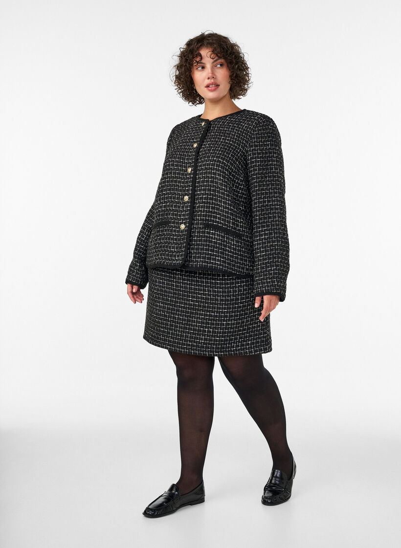 Jakke i boucl&eacute; med gullfargede knapper, Svart, Model image number 1