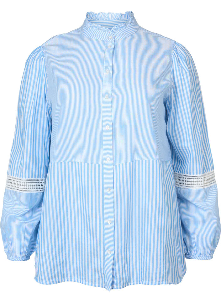 Skjortebluse med volang krage og heklet bånd, Marina W. Stripe, Packshot image number 0