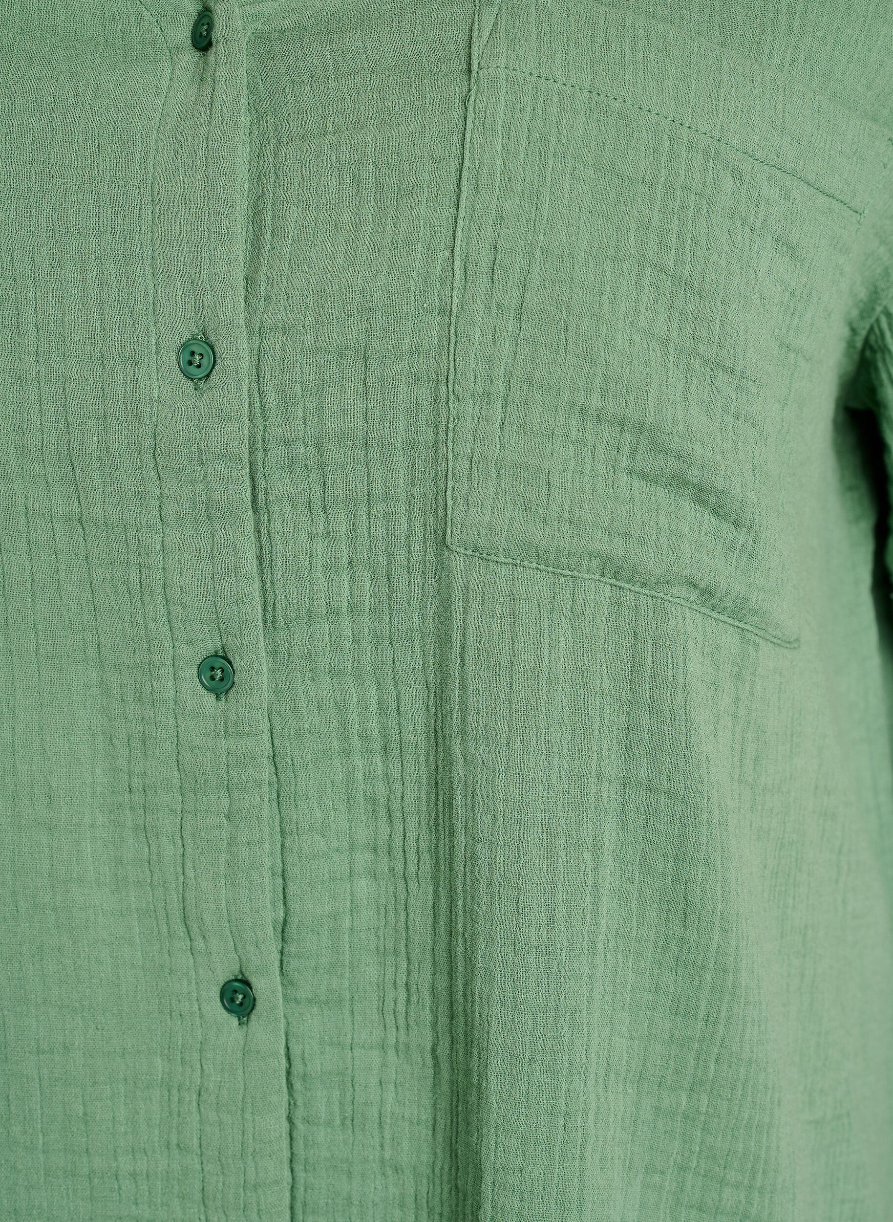 ZizziBluse i bomullsmusselin med korte ermer, Gr&oslash;nn, Packshot image number 2
