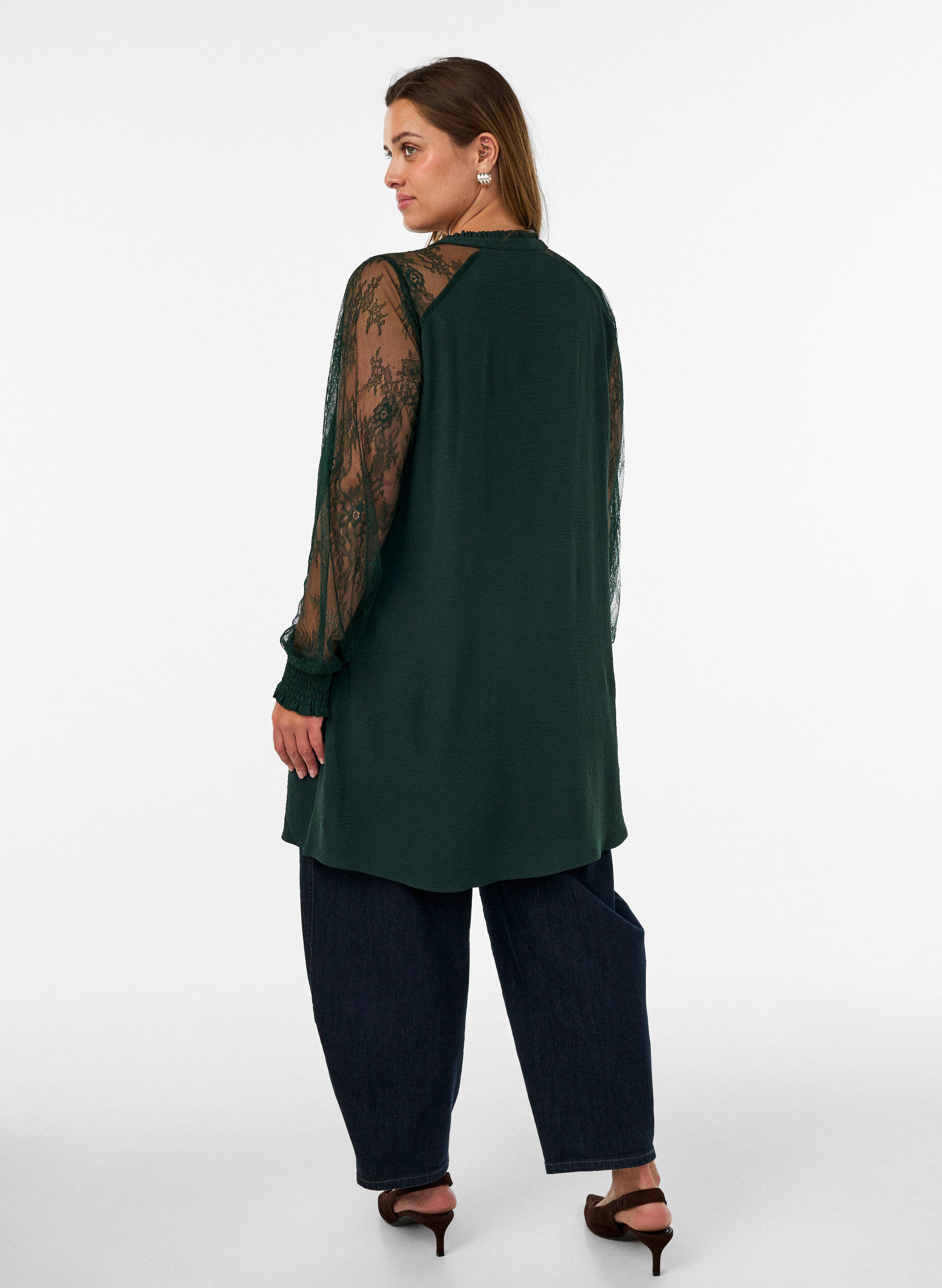 ZizziTunika med gjennomsiktige blondeermer, Gr&oslash;nn, Model image number 2