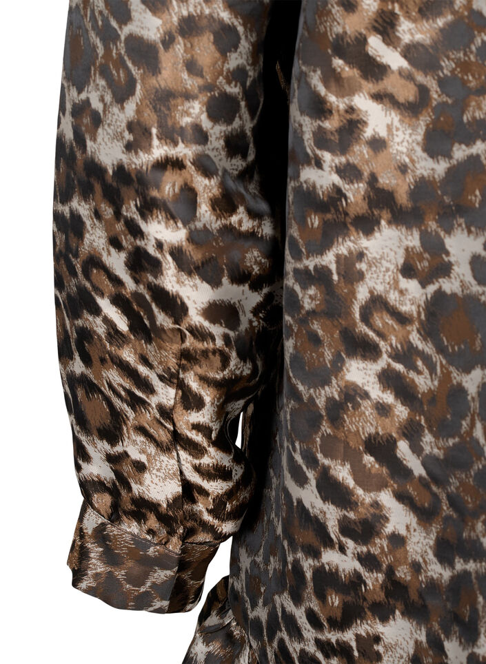 Kort jacquardkjole med leopardmønster, Brown Leo AOP, Packshot image number 3