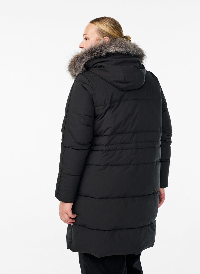 Vannavstøtende parkas med imitert pelskrage, Svart, Model image number 2