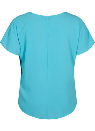 Bluse med korte ermer og rund hals, Blue Atoll, Packshot image number 1