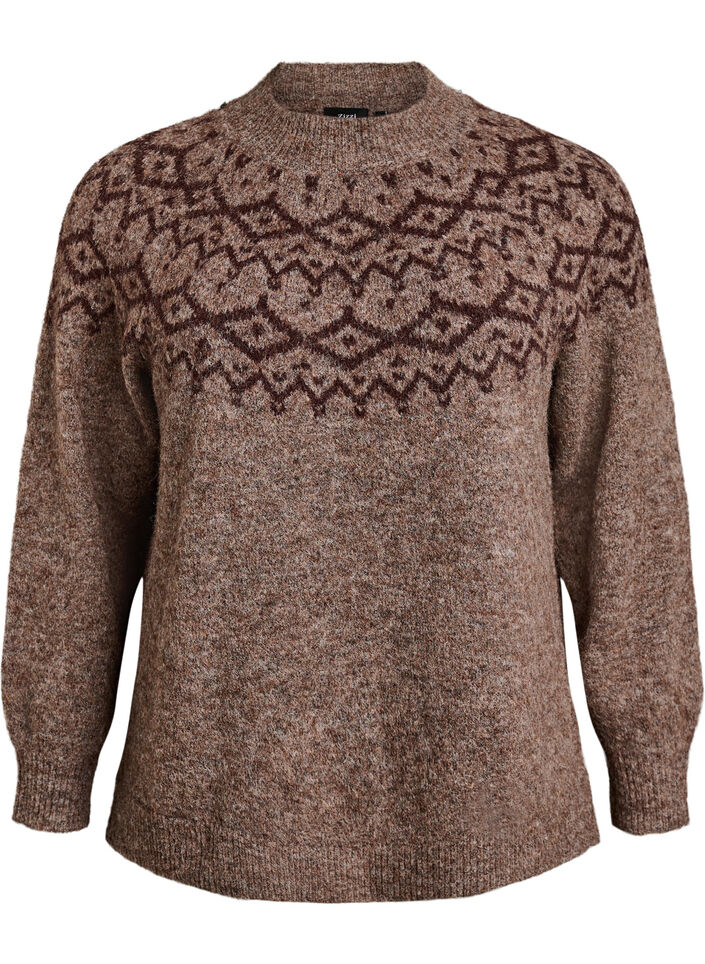 Genser med nordisk m&oslash;nster, Brun, Packshot image number 0
