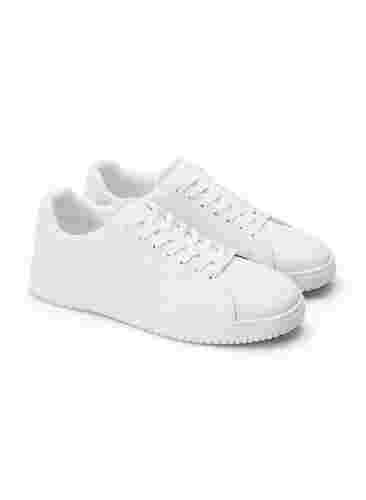 Wide fit sneakers i skinn, White, Packshot image number 2