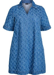 Kort denimkjole med teksturert mønster, Blue Denim ZigZag