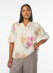 Bluse med blomstertrykk, rysjekrage og 1/2 ermer, Beige, Model image number 0
