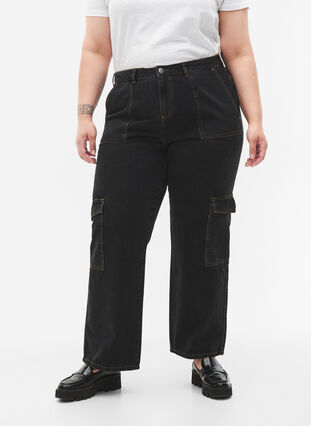 Cargo-jeans med rett passform, Black Stone, Model image number 2