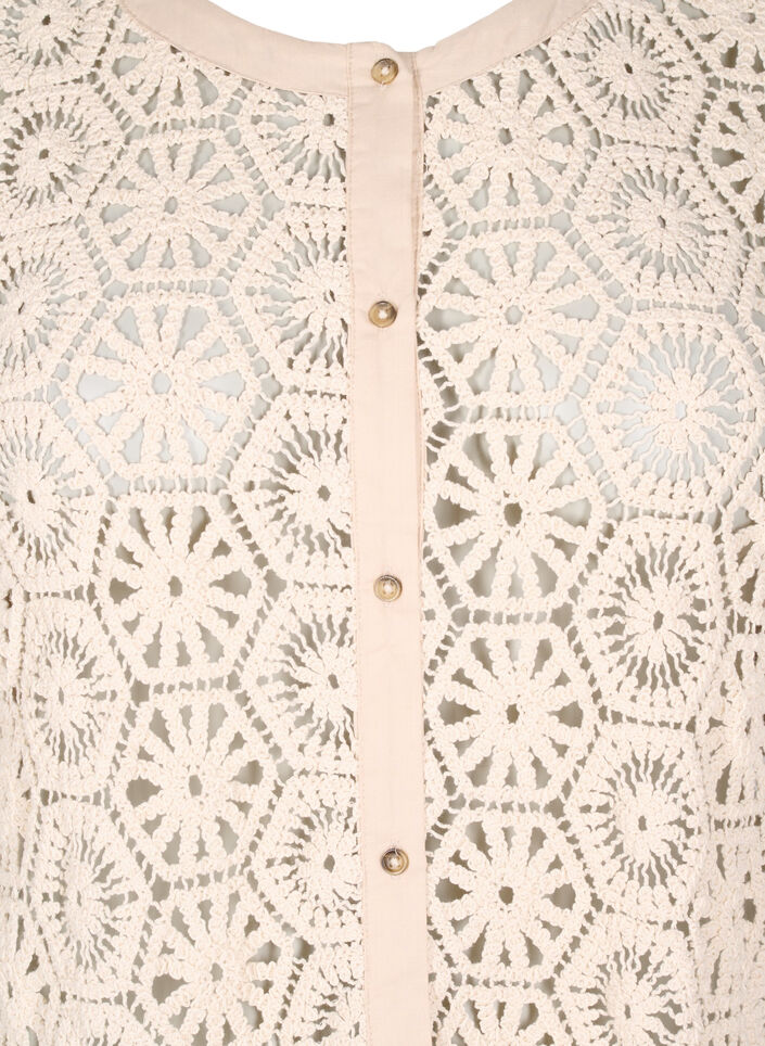 Heklet cardigan med korte ermer, Beige, Packshot image number 2