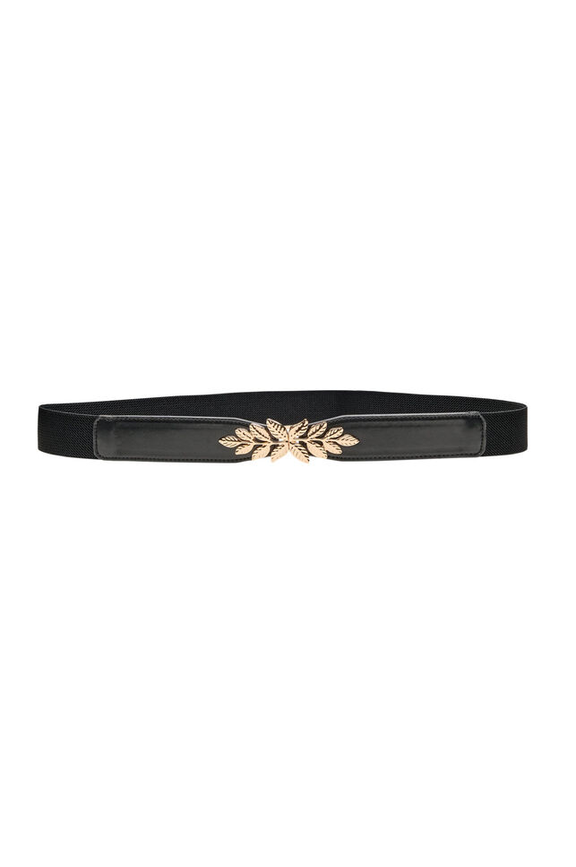Smalt midjebelte med et bladformet spenne, Svart, Packshot image number 0
