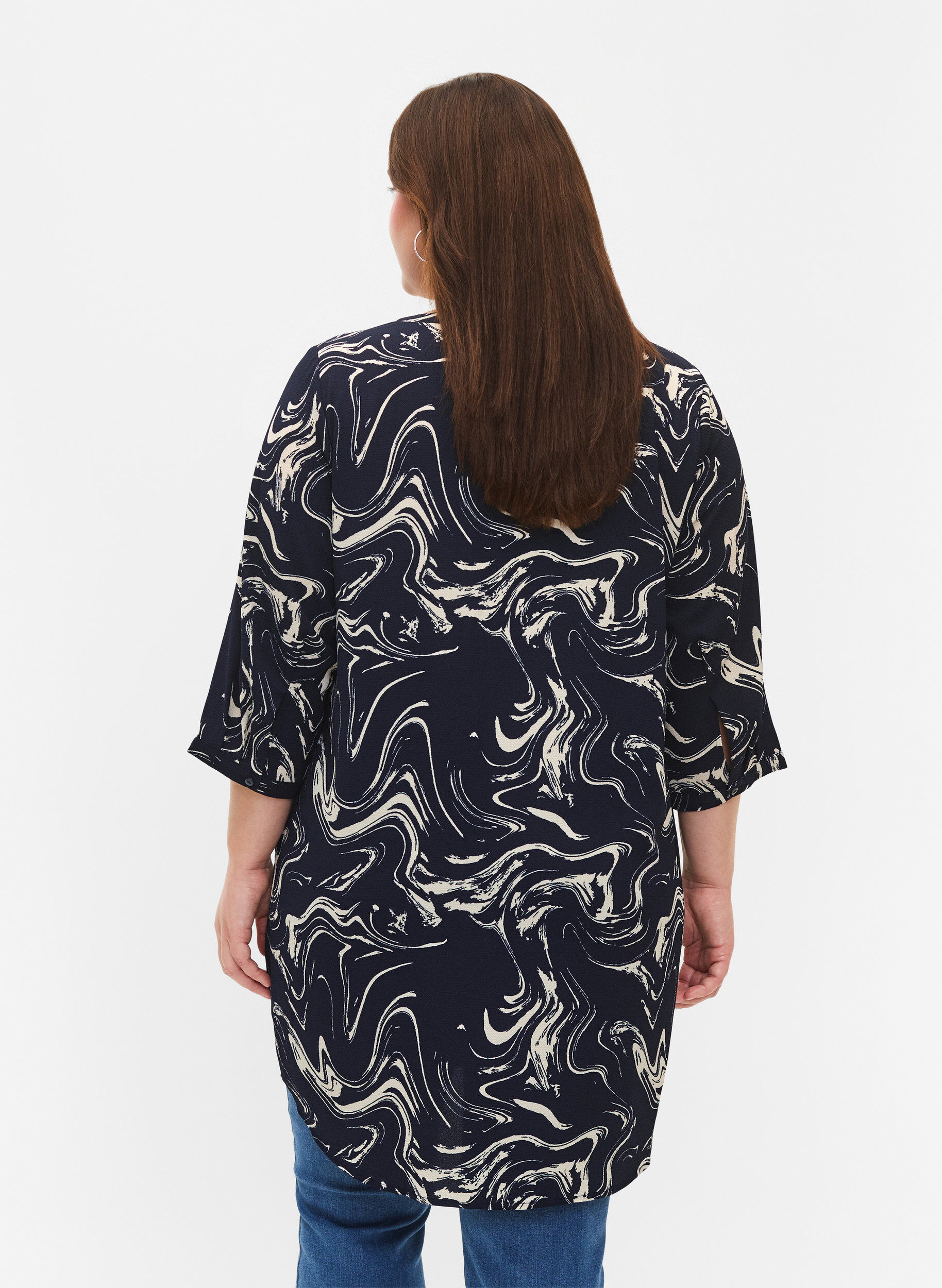 Zizzi Tunika med 3/4-ermer og trykk, N. Blazer Swirl AOP, Model image number 1