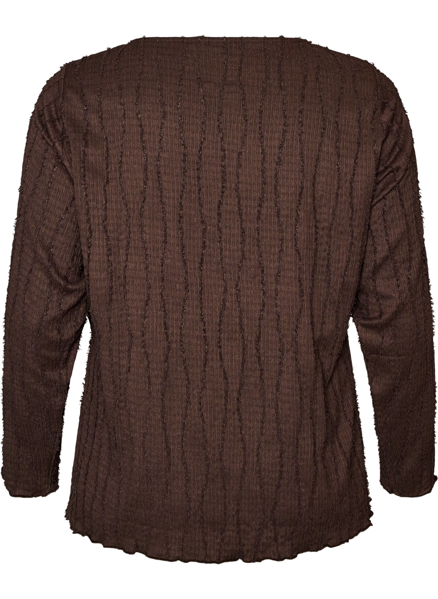 ZizziJerseybluse med en b&oslash;lget tekstur, Brun, Packshot image number 1