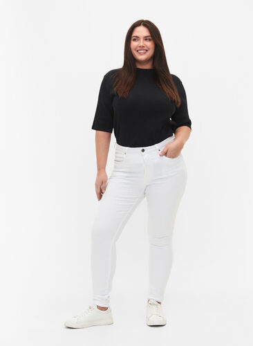 Super slim Amy jeans med høyt liv, White, Model image number 0
