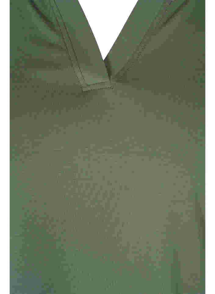 Ensfarget bomullsgenser med 3/4-ermer og splitt, Thyme, Packshot image number 2
